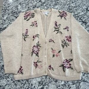 Milano Design Cardigan Sweater Floral Ramie Cotton Cottagecore Women's M Vintage